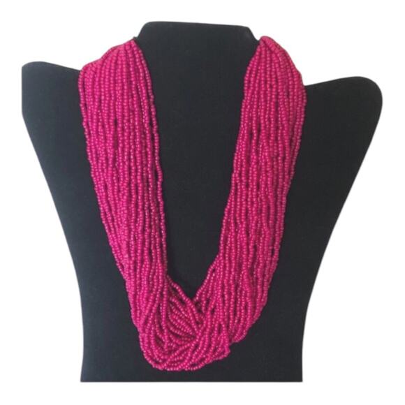 Retro 80s Retro Inspired Countless Strands Of Vivacious Pink Seed Beads Necklace - Picture 6 of 8